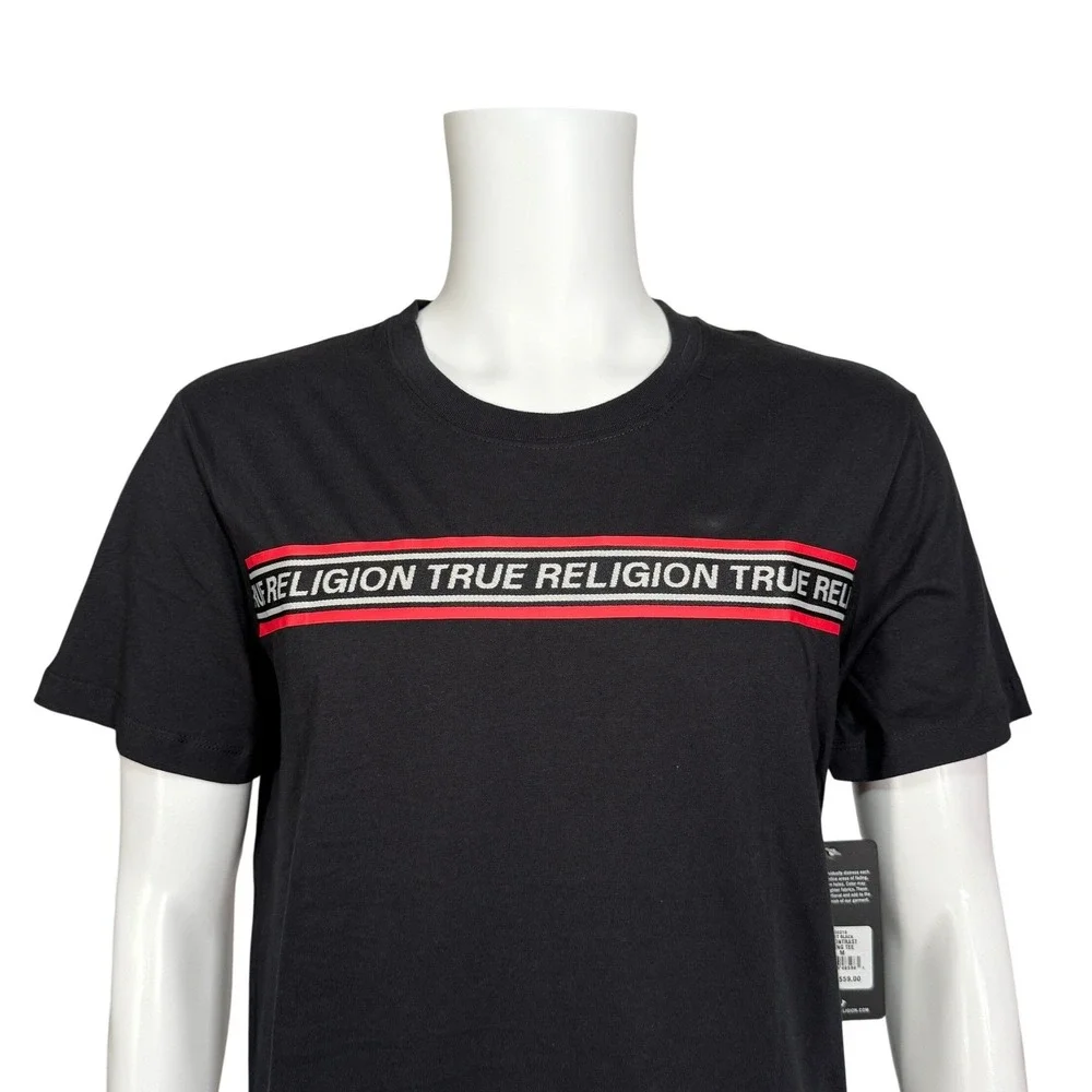 True Religion Brand Jeans Mens Black Contrast Logo Short Sleeve Tee Shirt Size M